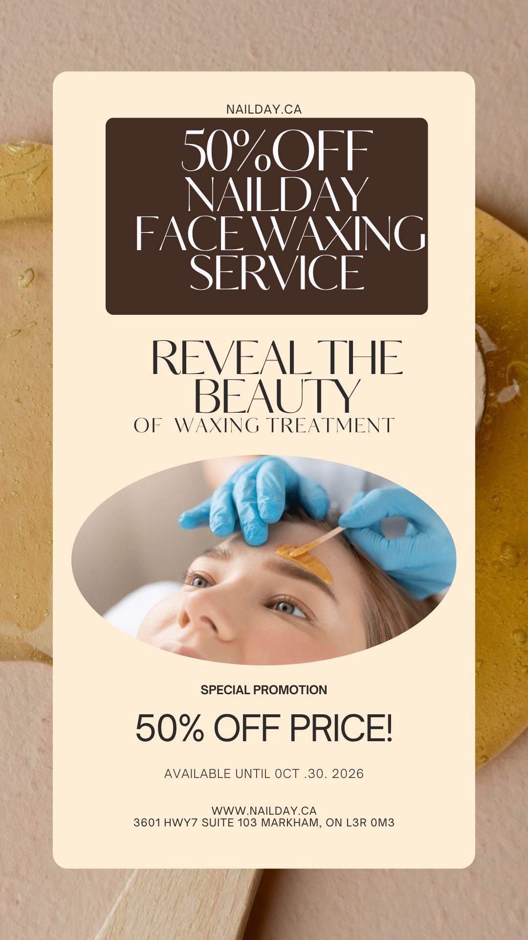 Nail Day Spa 50% off face waxing service promotion